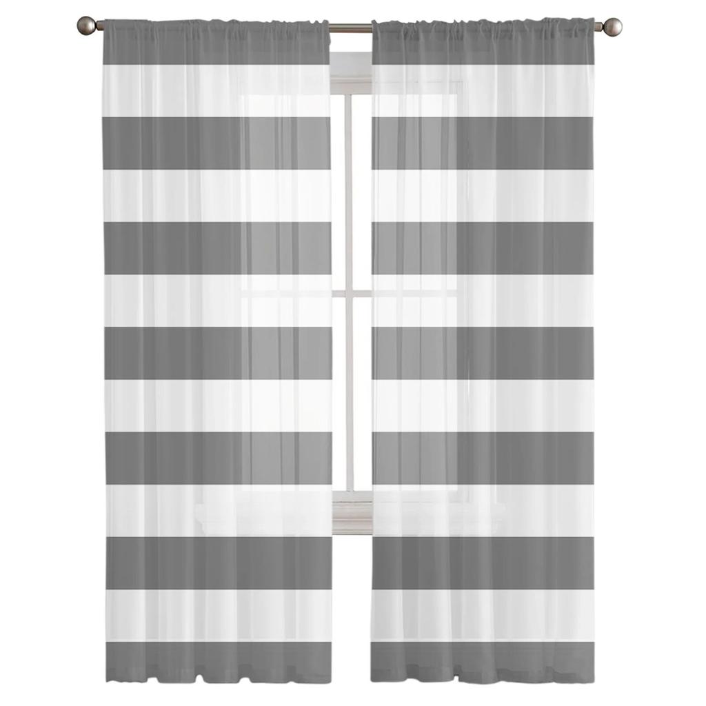 Stripes Grey Tulle Curtains Living Room Kitchen Chiffon Curtain Bedroom Balcony Sheer Curtain Fashion Home Decor