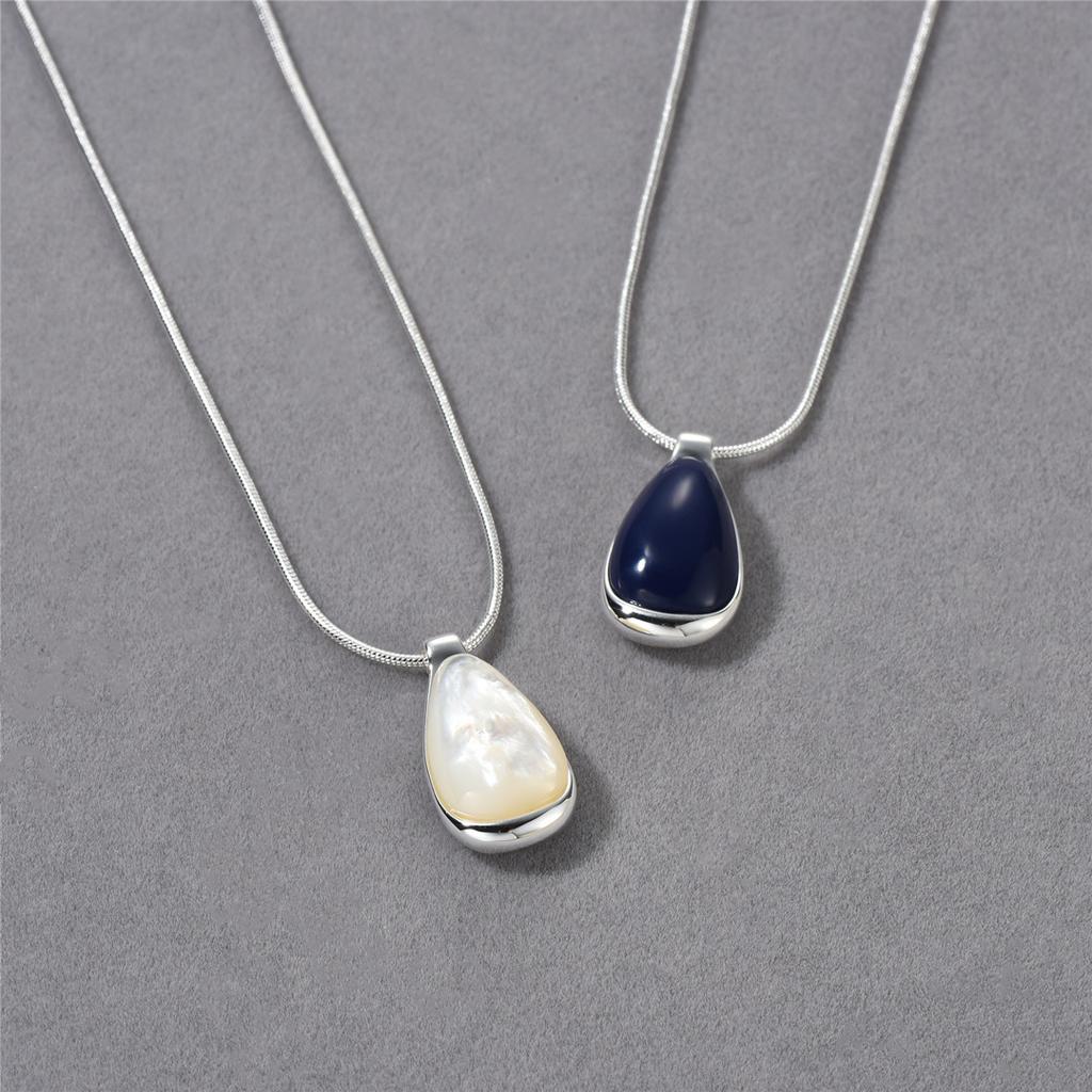 Premium Metal Copper-Plated Platinum Fashion Simple Lapis Lazuli White Shell Pendant Sweater Chain Temperament Versatile Necklace