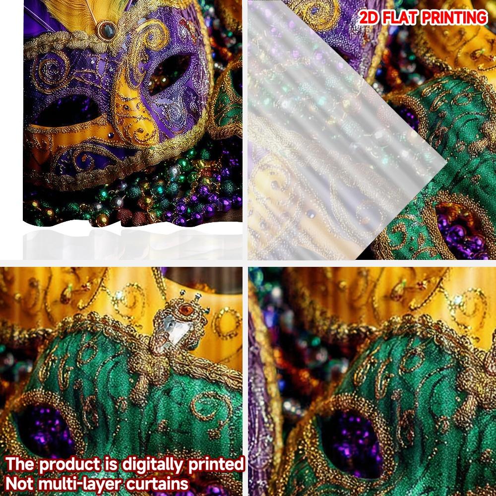 2D Flat Printing 2pcs Curtain Party Curtains Mardi Gras Colorful Masks(1) Digital Printed Polyester Drapes Seasonal Party &