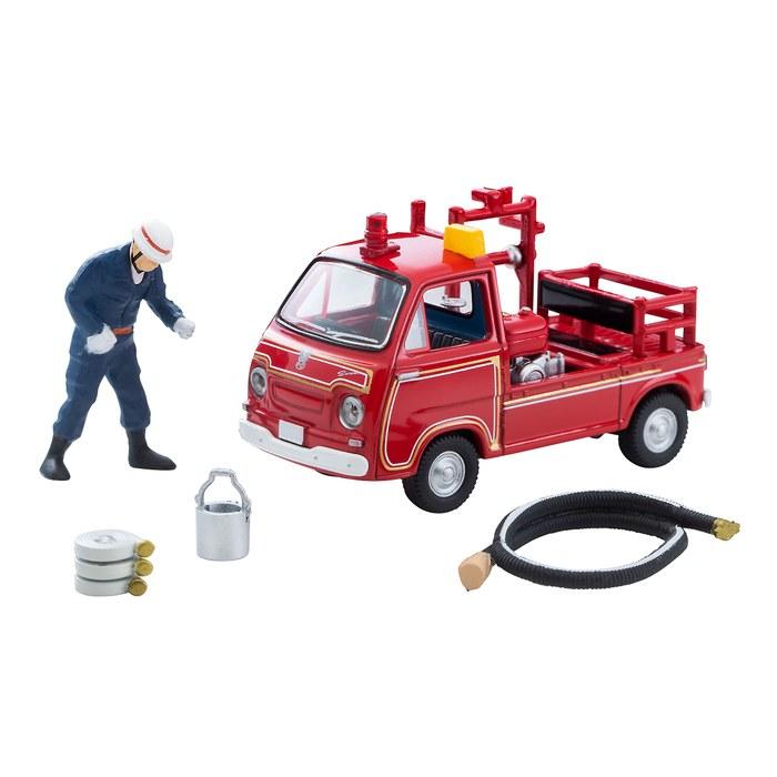 TOMYTEC Tomica Limited Vintage 1/64 LV-68c Subaru Sambar Fire Engine + Figure/Accessory Set