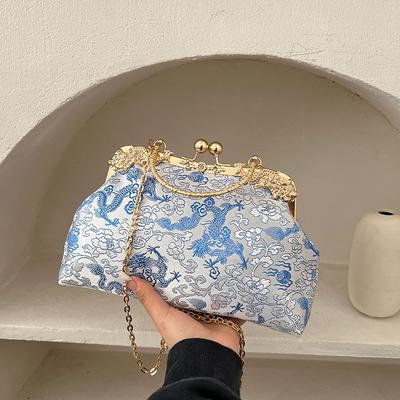 Women's Handbag National Style Embroidered Cheongsam Chain Bag High-end Texture Silk Satin Shell Diagonal Cross Bag New