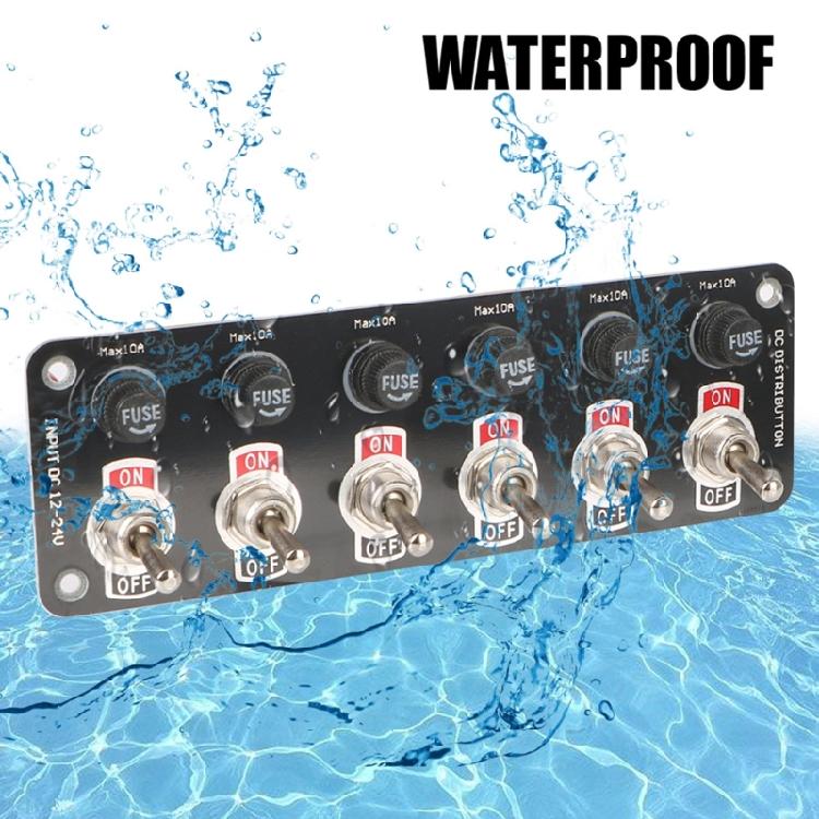 12V 24V 6 Gang Rockers Switch Panel With 10A Fuses On Off Toggle Buttons Yacht