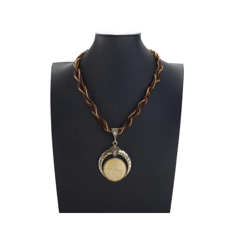 El Yapımı Dokuma Pirinç Boncuk Kolye Bohem Vintage Yuvarlak Değerli Taş Kolye Rahat Unisex Boyun Aksesuarları
