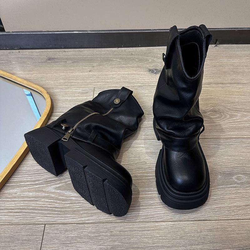 

Fashion Pants boots spring 2025 new item niche design retro British style thick soled women s boots 35