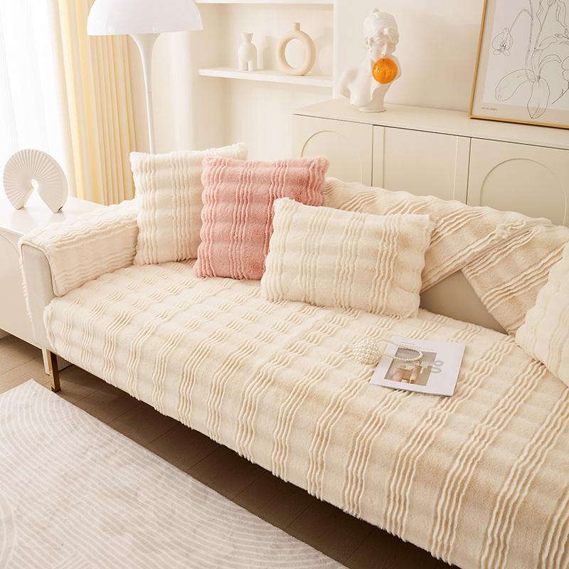 Thickened New Rabbit Plush Sofa Cushion Winter Thickened Seat Cushion Anti Slip and Warm Leather Sofa Cover Cover
