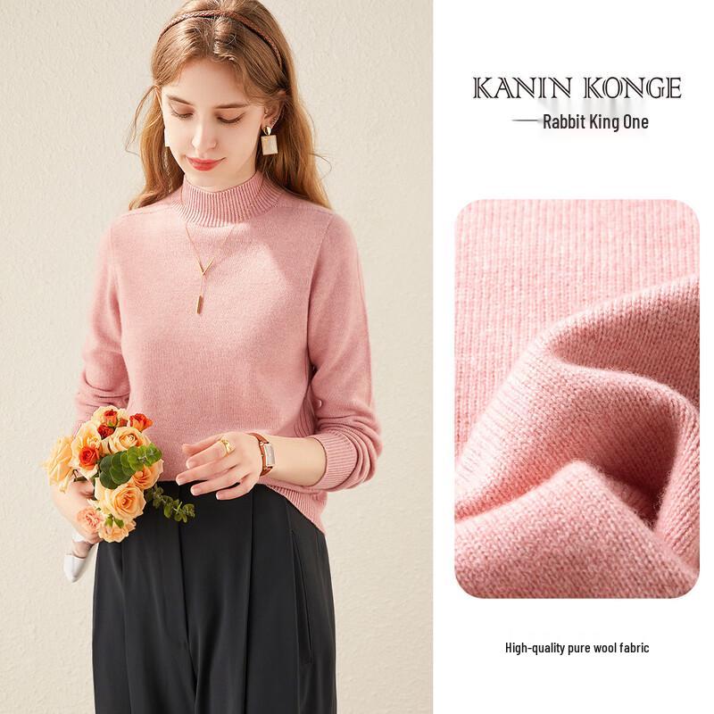 TUHUANG Women's Seamless Pure Wool Mock Neck Sweater