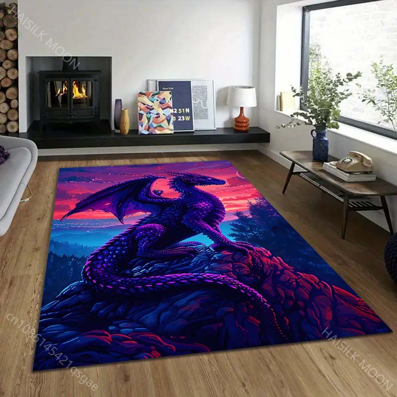 Purple Dragon On Rocky Background Pattern Rug Carpets for Bedroom Living Room Sofa Mat Creative Door Mat Cloakroom Home Decor