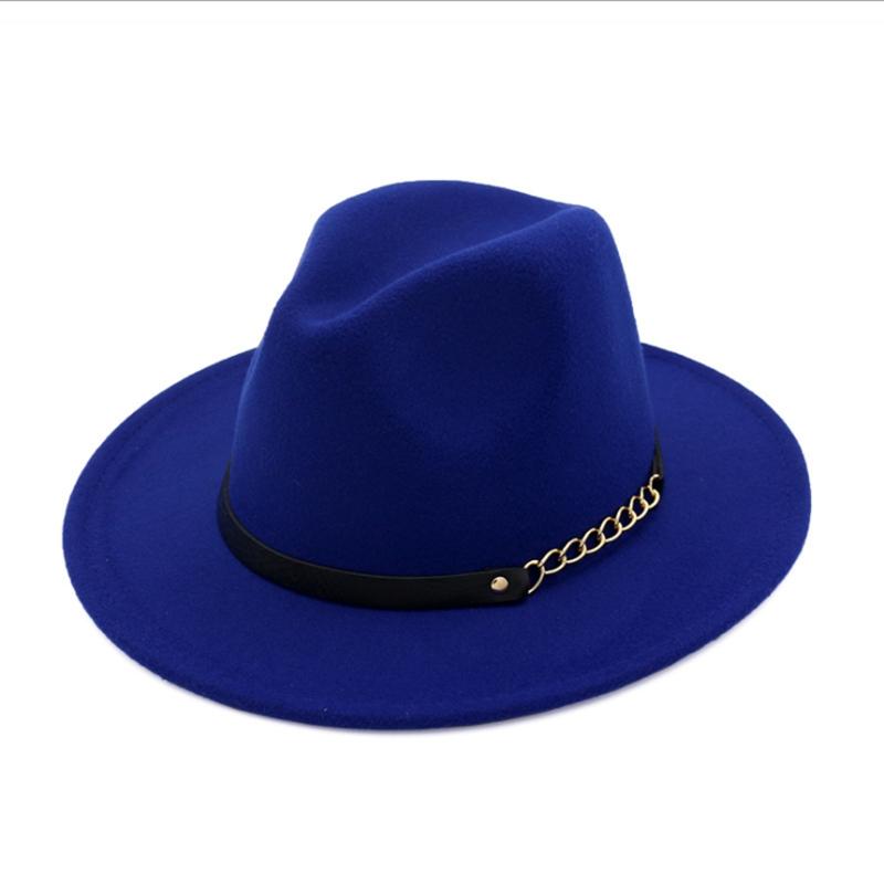 Wzcx Solid Color Korean Version Women Jazz Hat Autumn Winter Casual Tide Belt Vintage Red Felt Hat Adult Cap