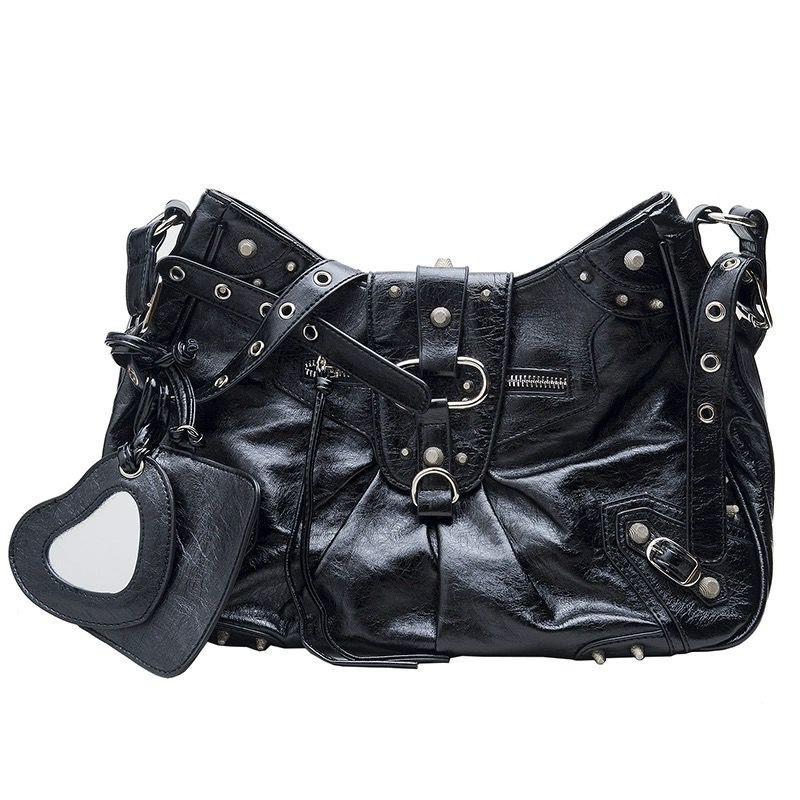 Bag Female Bajia Heavy Industry Single-shoulder Locomotive Old Rivet Card Change Small Mirror Cross-body