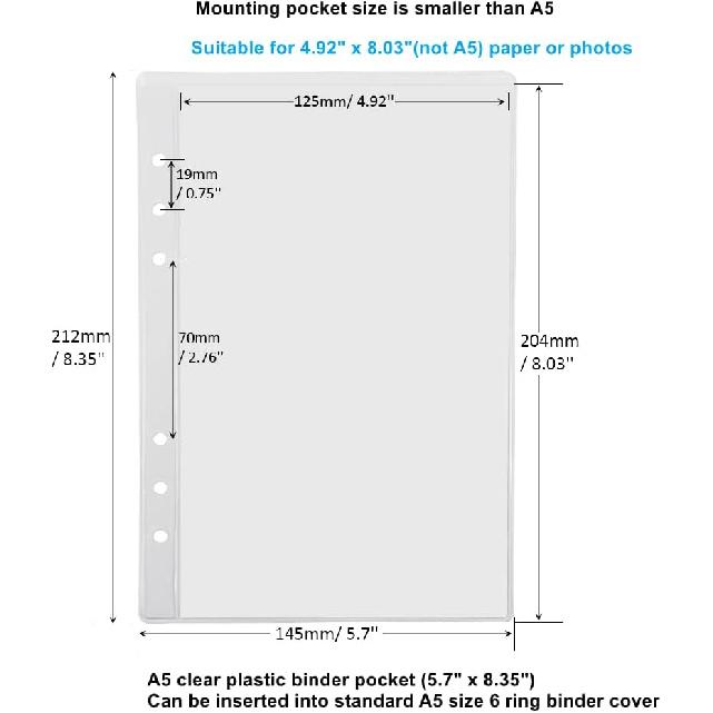 Mogoostry A5 Clear Sheet Protectors 12 Pack 4.9 x 8 Inch Plastic Sleeves Top Open Paper Protector for 6 Ring Binders, Acid-Free, Archival Safe