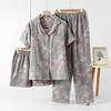 Pajamas women's retro long-sleeved trousers pure cotton double-layer cotton yarn-dyed spring and autumn simple skin-friendly casual loose loungewear
