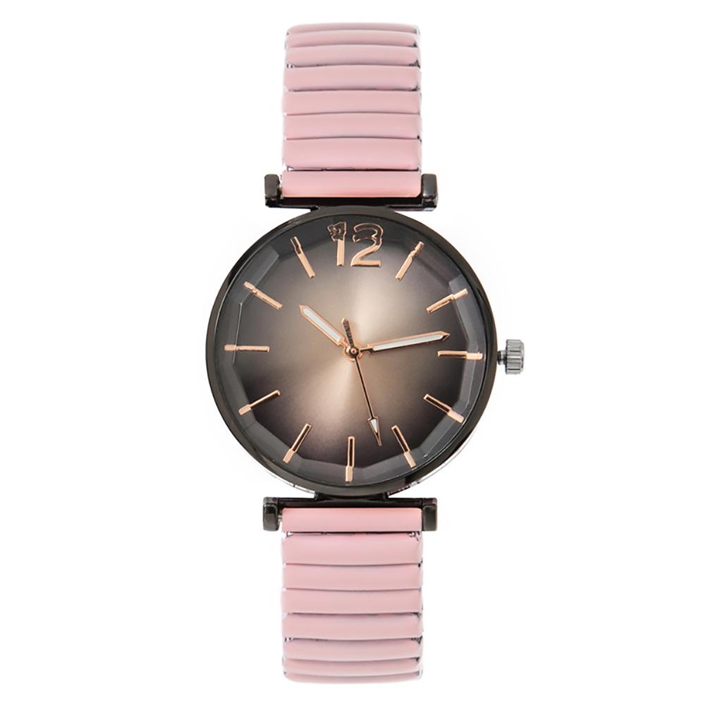 Women Fashion Gradient Colour Round Studded Quartz Watch Casual Stainless Steel Elastic Buckleless Strap Ladies Watches Clock