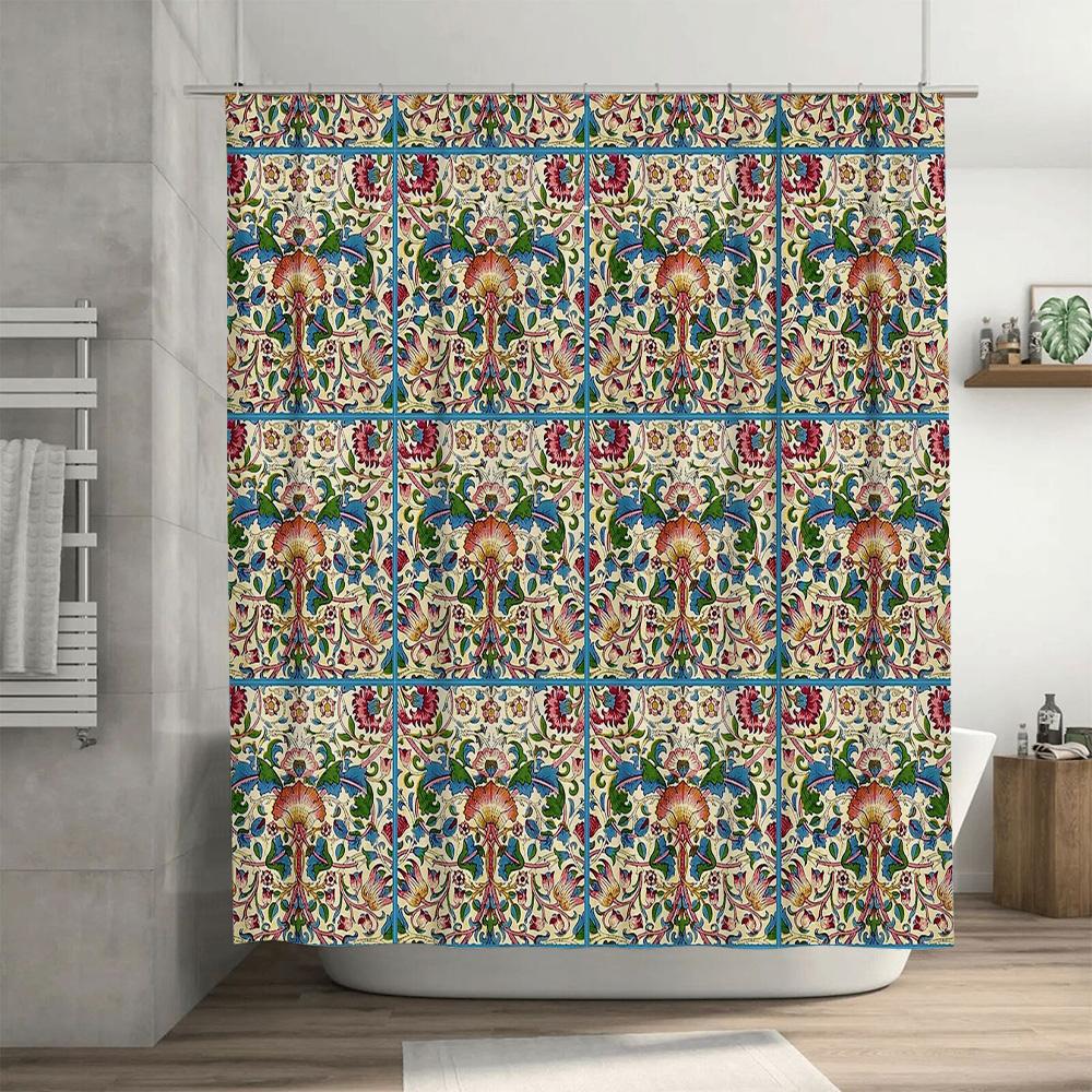 Vintage Floral Shower Curtain Botanical Pattern Bathroom Decor Farmhouse Style Waterproof Fabric Curtain Liner