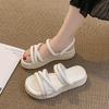 Freizeit Hausschuhe für Frauen Rutschen Flache Plattform Mid Heels Frauen Schuhe Solide Peep Toe Sommer Hausschuhe Plus Größe Zapatos De mujer