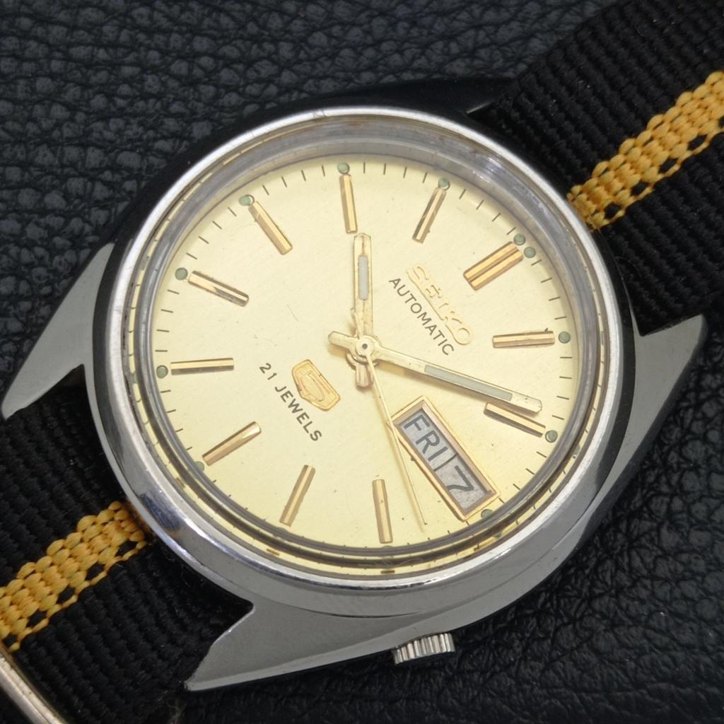 SEIKO 5 AUTOMATIC VINTAGE 7019A JAPAN MENS GOLDEN COLOR DIAL WATCH a702609-1 R209-a702609