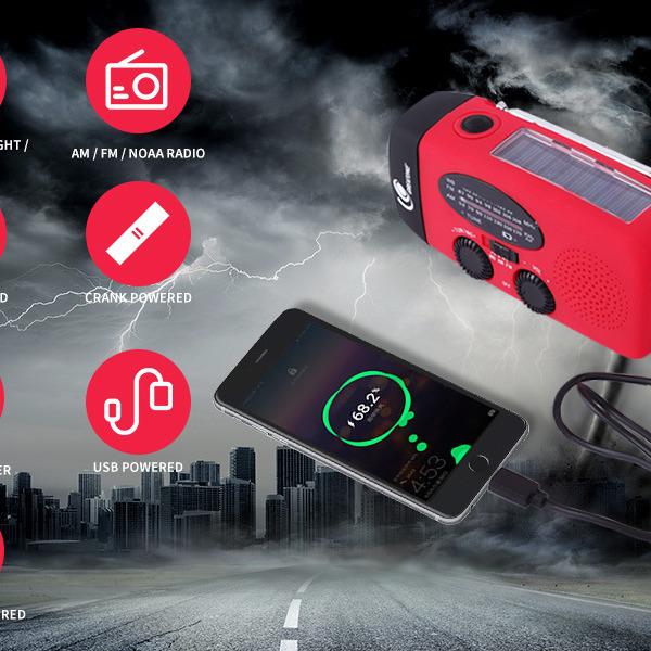 Outdoor Solar Hand-Crank Radio with Flashlight and Charger
