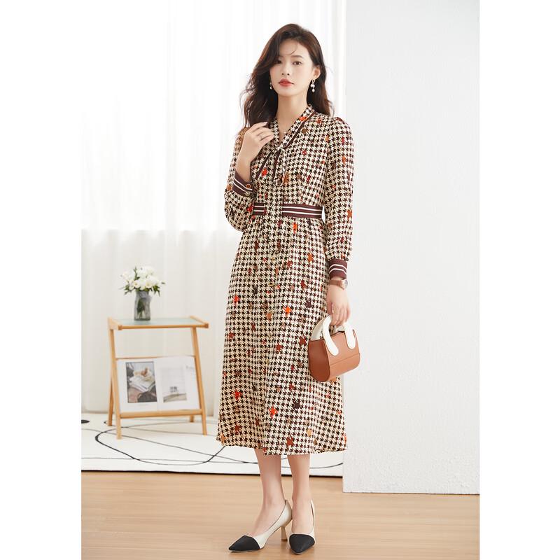

Iveni 2025 Autumn Printed Long-Sleeve Midi Dress S