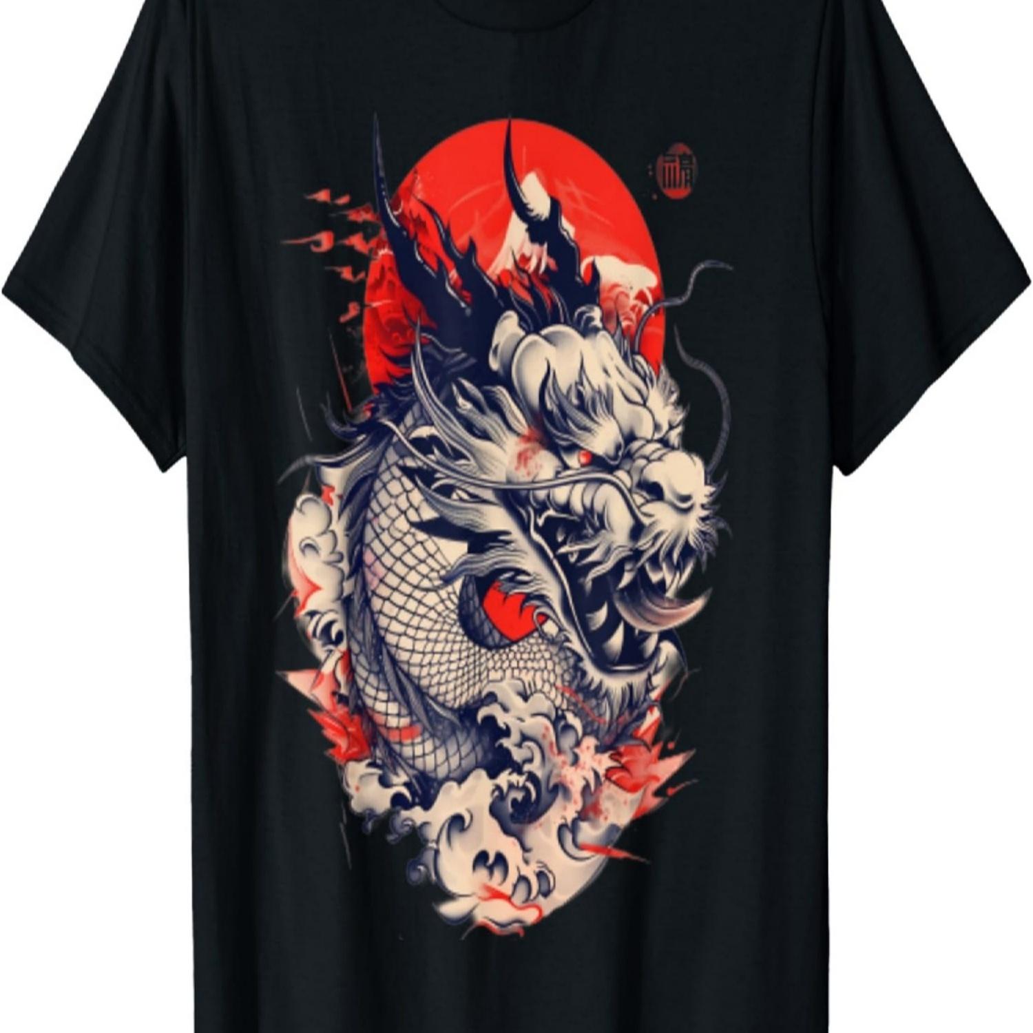 футболка с драконом, винтажная, древний самурай, цветение сакуры S чёрный