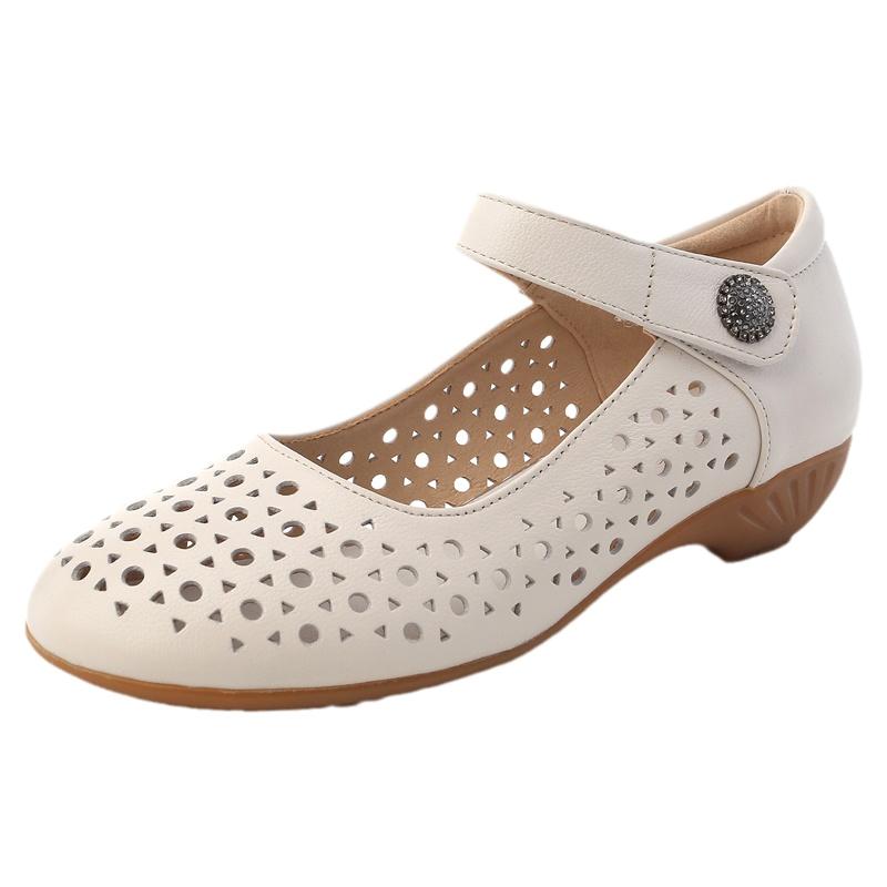 Fashion GKTINOO Genuine Leather Ladies Flat Summer Shoes Woman Slip On Casual Loafers Hollow Out Round Toe Soft Comfort Sandals Female
