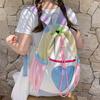 Korean Fashion School Bookbag Girls Color-Block Nylon Drawstring Rucksack Women Large Capacity Laptop Bag Travel Sweet Backpack