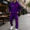 Men's Hooded Letter Print Sweatshirt and Sweatpants Set, Casual 2 Piece with Joggers