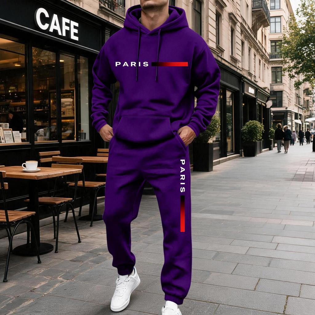 Men's Hooded Letter Print Sweatshirt and Sweatpants Set, Casual 2 Piece with Joggers