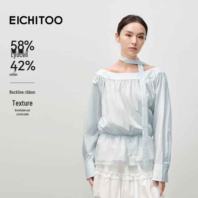 EICHITOO Women s Tencel Cotton Shirt with Lace Hem and Ribbon Tie S