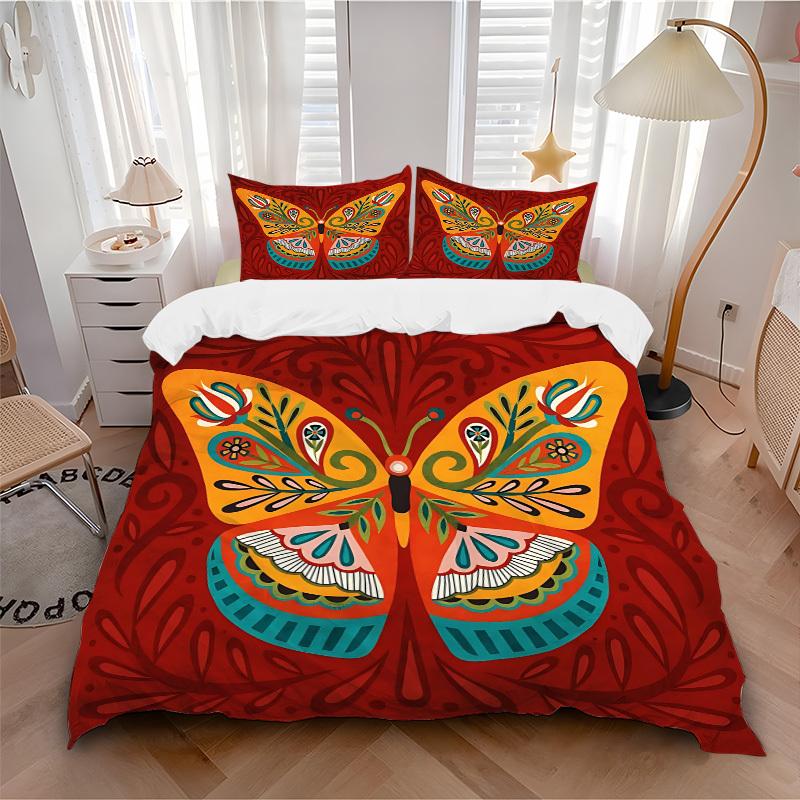 

3pcs Butterfly Flowers Soft Comfortable Bedding set, For Bedroom, Guest Room And Dorm, All - Season Use, High-Definition Printing155 135x200cm