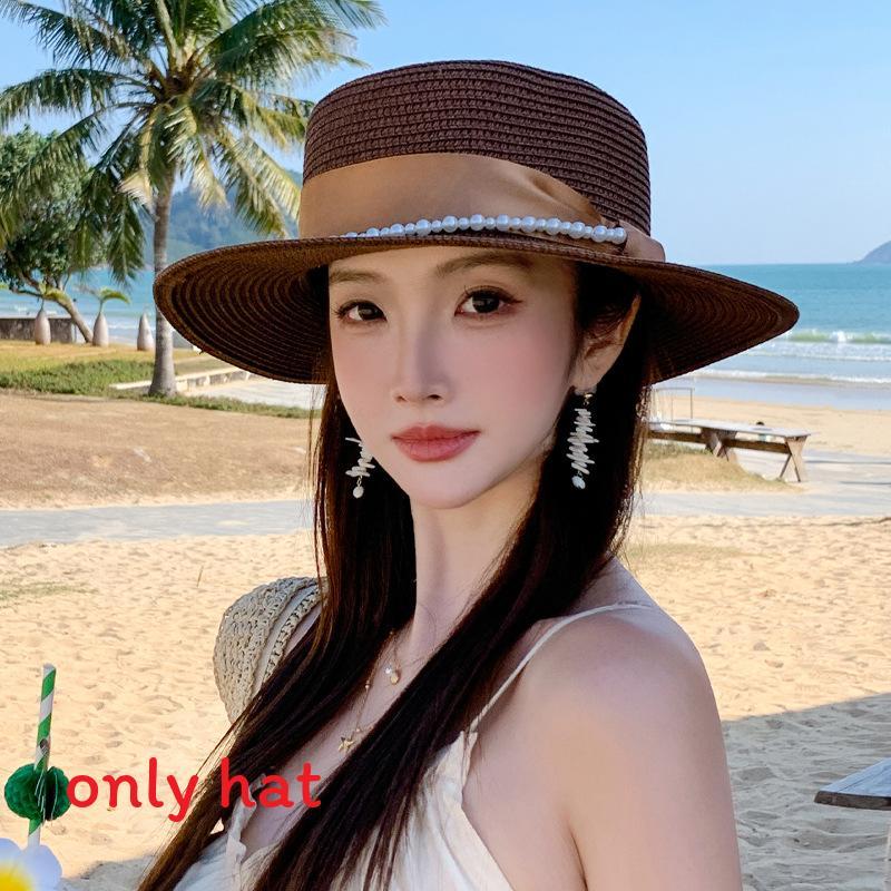 Classic French Vintage Pearl Sun Hat With Wide Brim For Summer Outdoor Sun Protection
