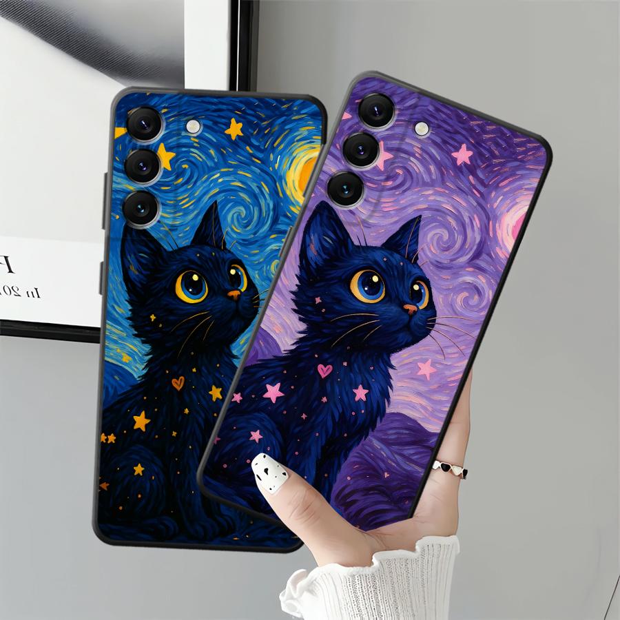 Rotating Starry Sky Cat Phone Cover Case for Samsung Galaxy A55 A37 A73 A51 A52 A36 A05 A23 A53 A17 A57 A15 A06 A25 A16 A50 A12