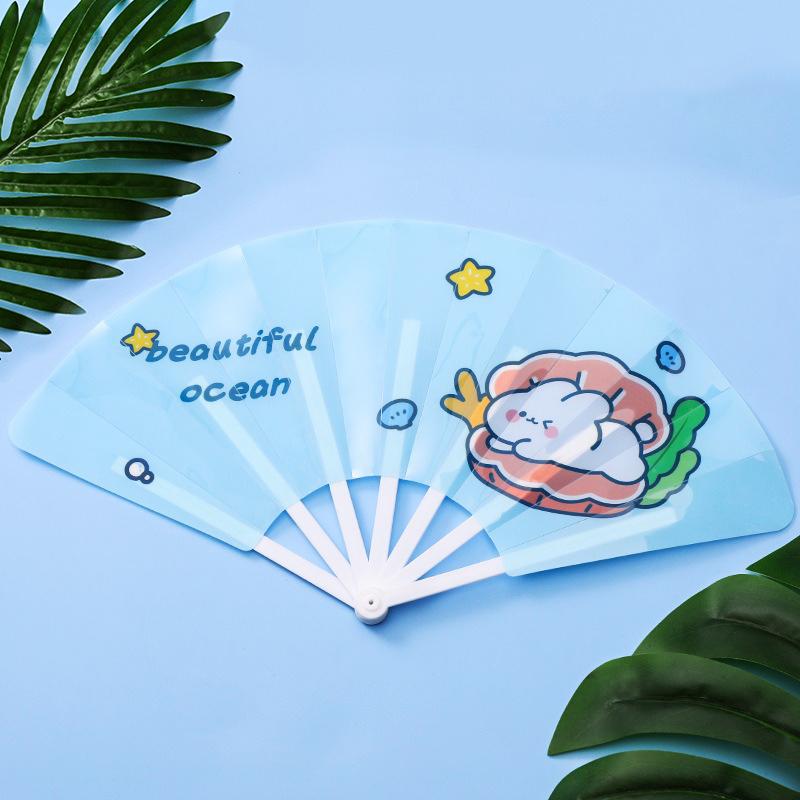 Cartoon Hand Crank Cool Fan Creative Summer Small Fresh Cute Portable Folding Fan PP Plastic Folding Fan for Student Children