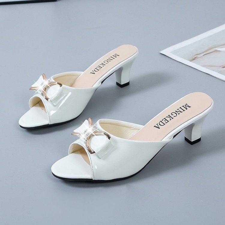 2022 Summer Mid-Heel Peep-Toe Bow Strap Stiletto Slippers for Women - Plus Size Available