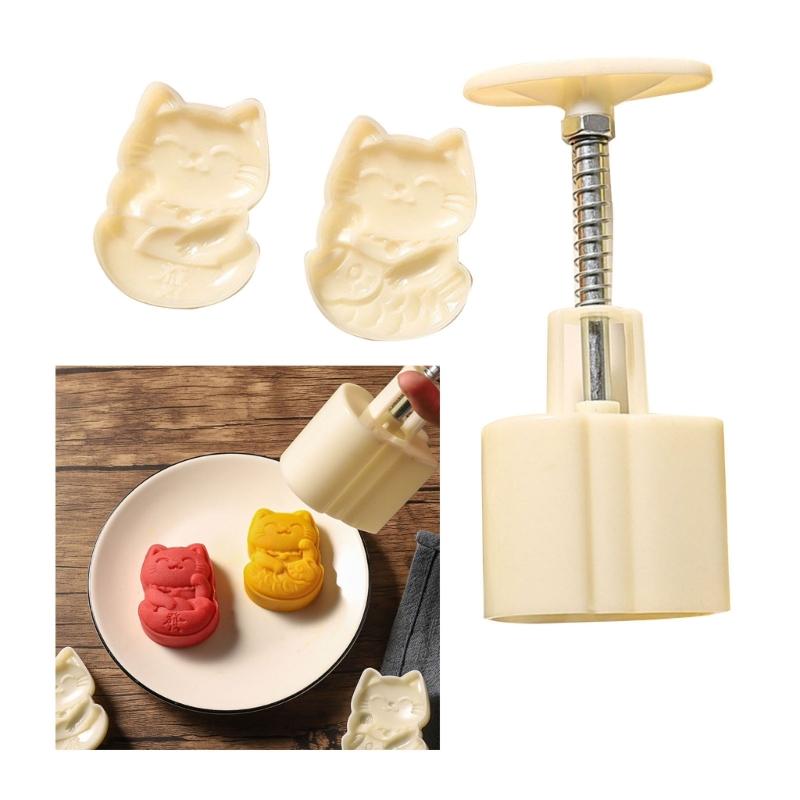 Cartoon Wealth Cat Mooncake Press Mold Cookie Stamps Chinese MidAutumn Moon Cake Makers Decoration Tool for DIY Cookie