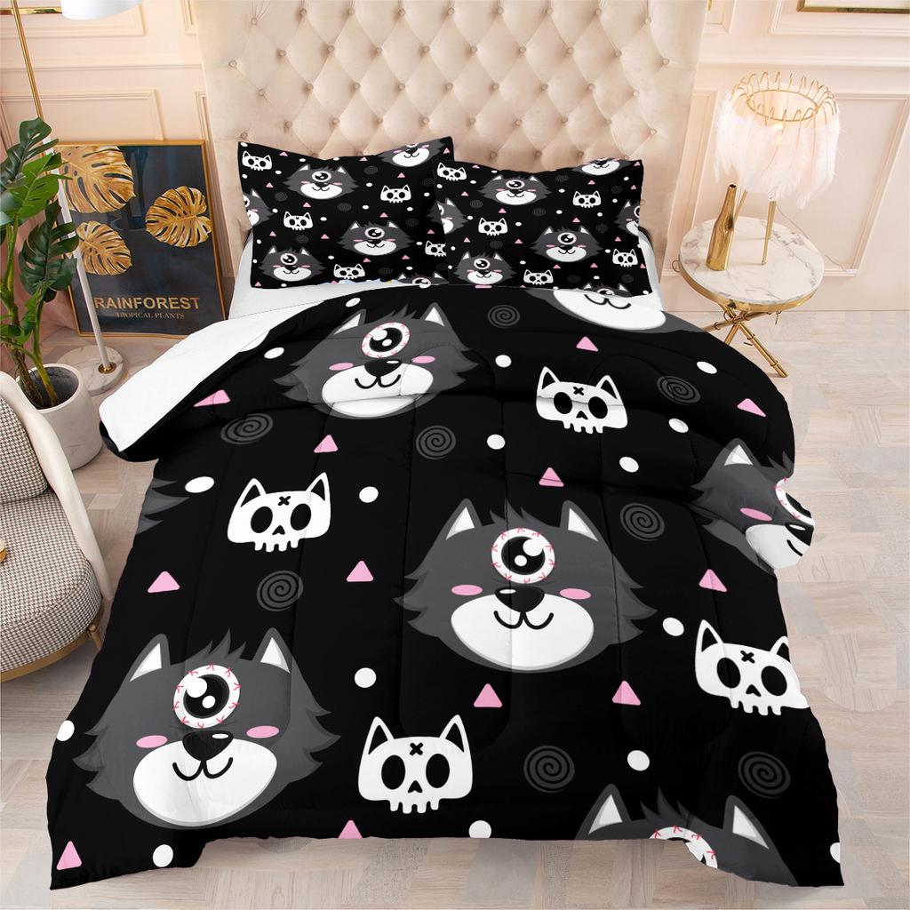Pet Cat Plush Blanket 3d Digital Print Thickened Feather Silk Cotton Quilt Cover Three-piece Set