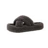 Women’s Cross Band Fur Slippers Indoor Furry Fuzzy Open Toe Shoes Warm Slides Double Straps Slipper Soft Sole Non Slip