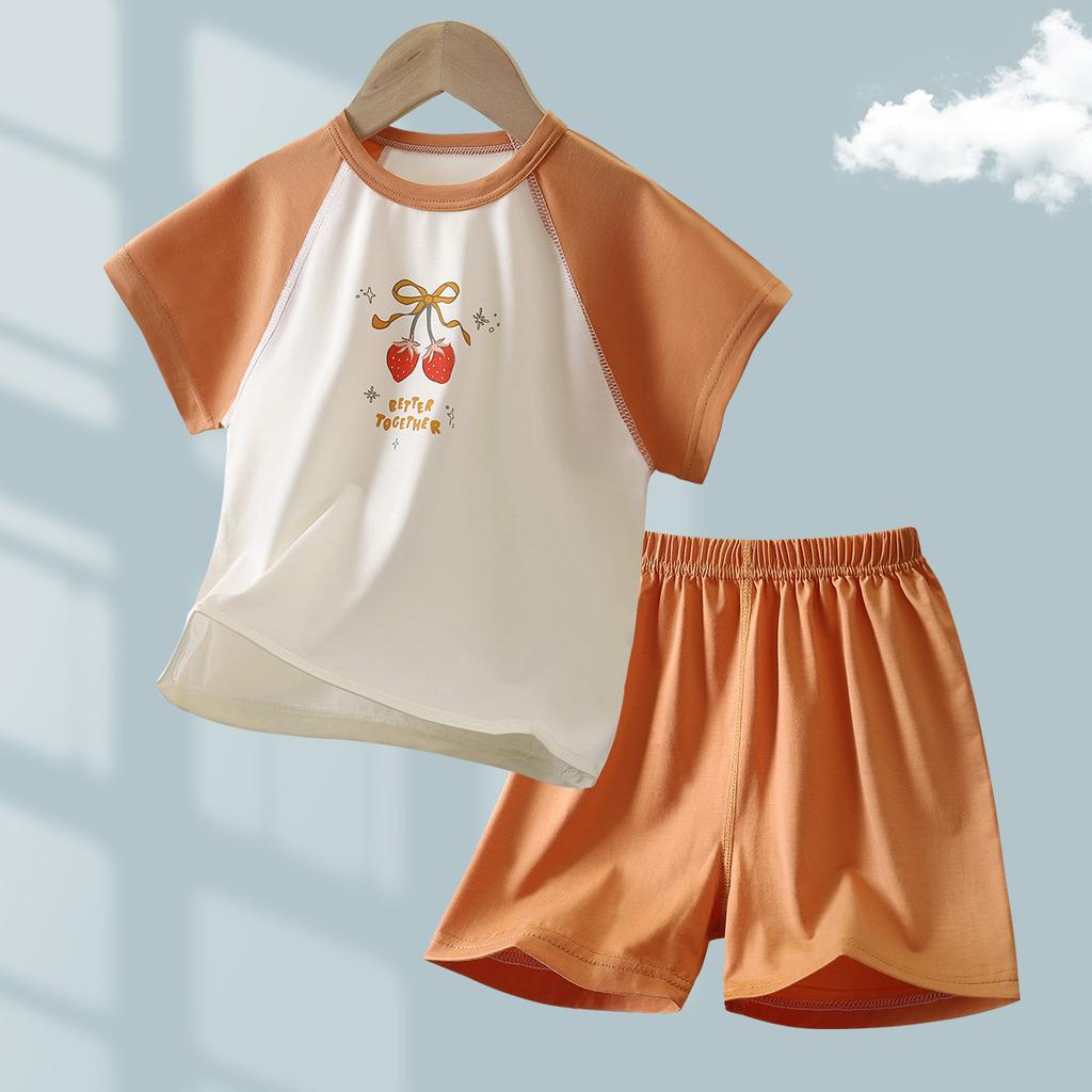 Summer Kids Tencel Short Sleeve Shorts Set Seamless Unisex Home Wear For Toddlers And Children Breathable Pajamas