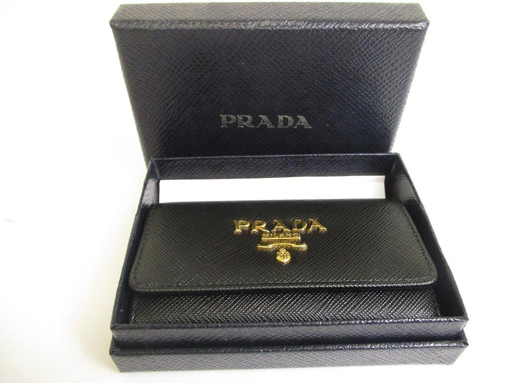 Authentic PRADA Black Saffiano Metal Leather 4 Pics Key Chain #a810  Refurbished