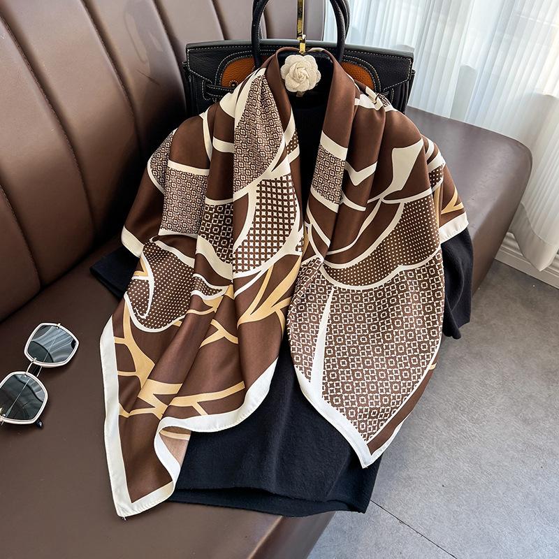 Korean Style Design Creative Floral Color-blocking Printed Scarf  Twill Square Scarf  Daily Matching Travel Photography Shawl