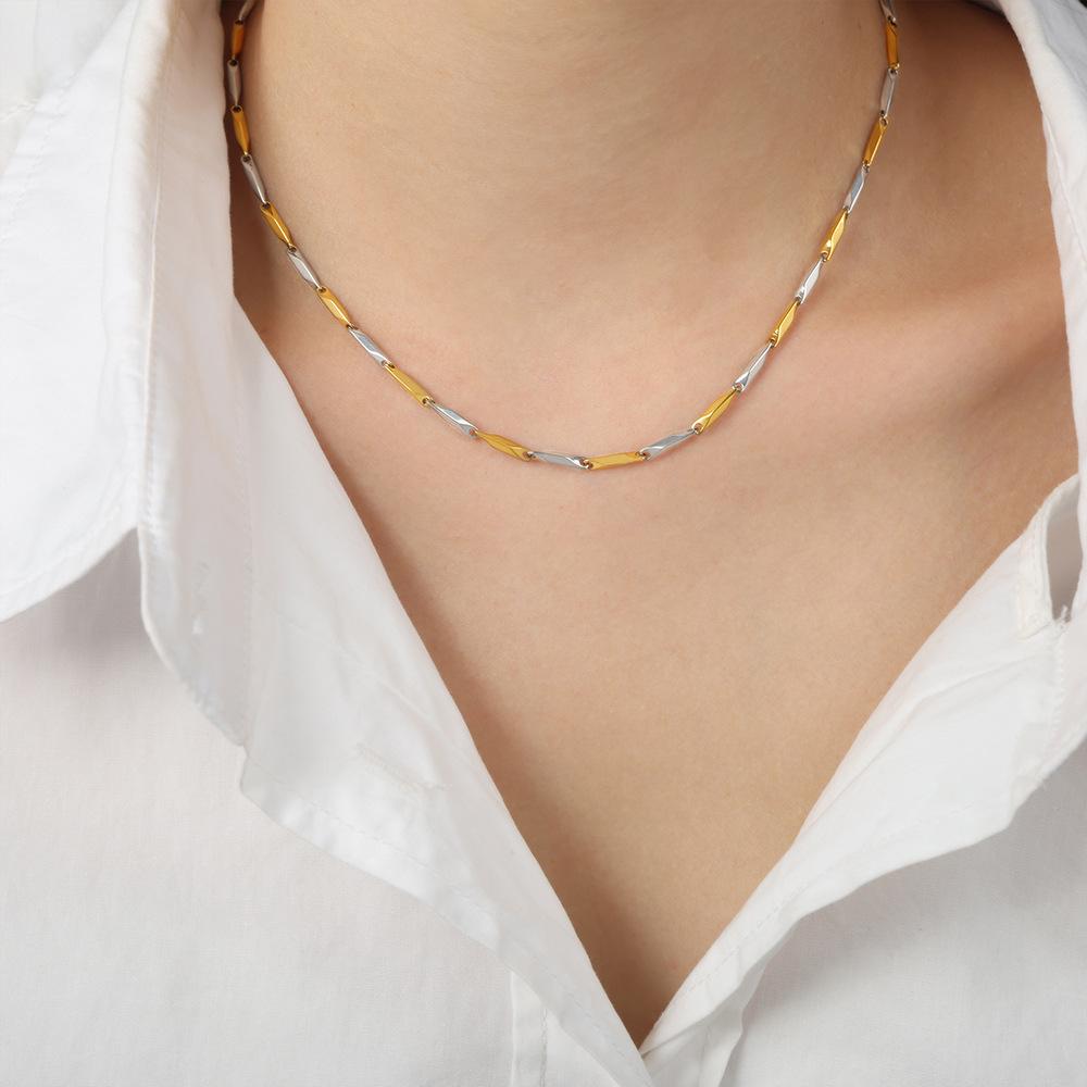 Light Luxury Gold And Steel Color Matching Bamboo Joint Geometric Texture Necklace Titanium Steel Personality Temperament Clavicle Chain
