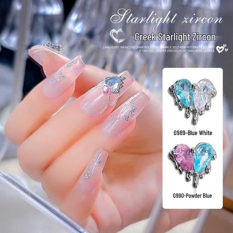 

2022 Lava Love Heart Rhinestone Nail Art: Two-Color Starlight Zircon Peach Design