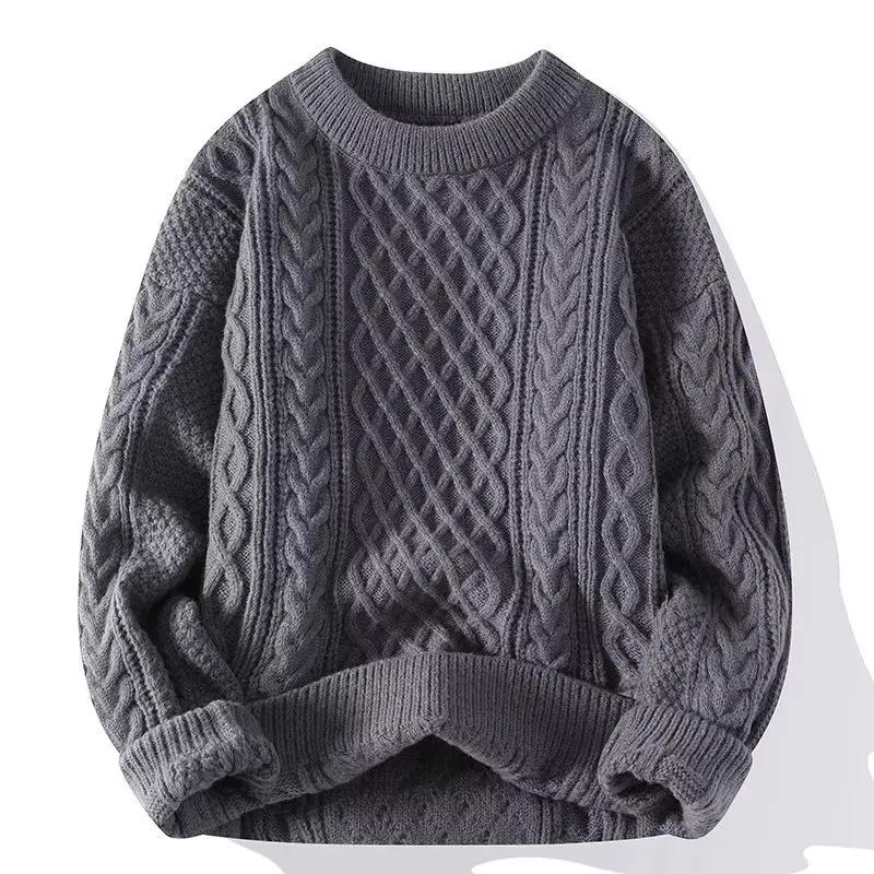 Men Knitted Sweater For Men Casual Round Neck Warm Inner Loose-fit Pullover Cozy Soft Supple Fall Winter Fashion