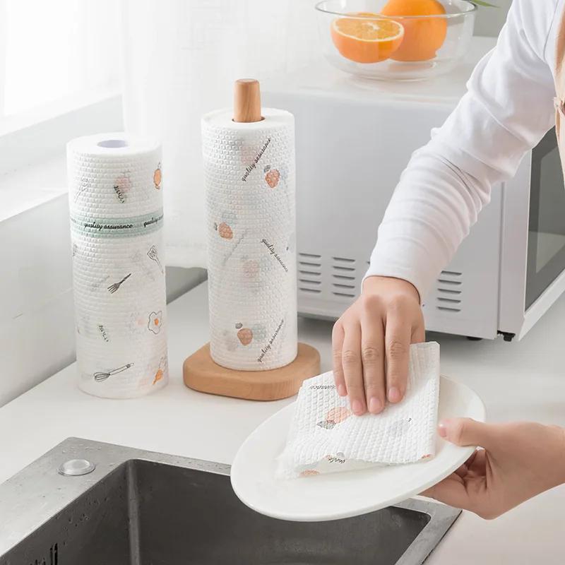 Kitchen Cloths Absorb Water Oil Tear Pull Quickly Conveniently Washable Printing Cleaning Disposable Dishwashing Cloth Household
