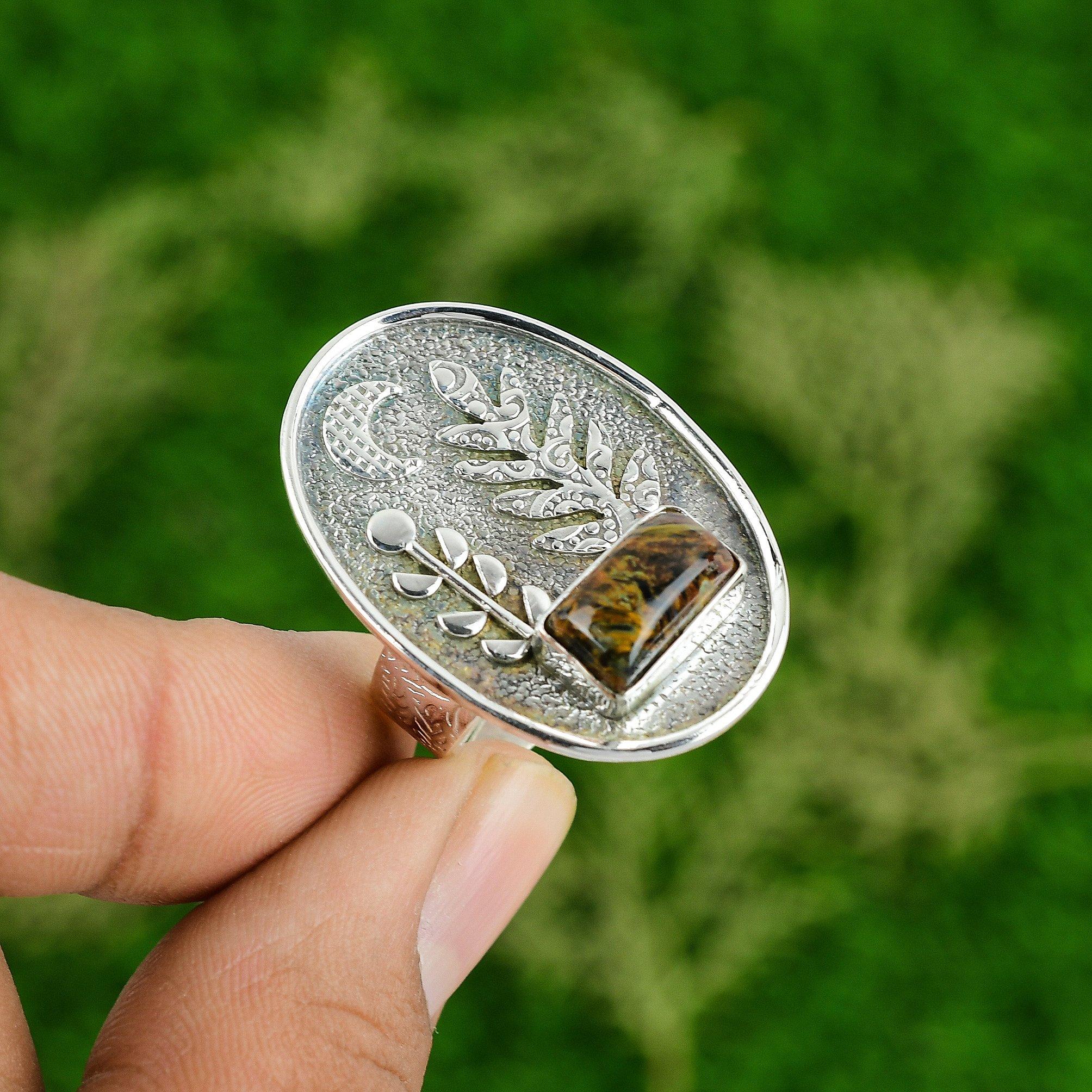 

Подарок для нее Кольцо-обещание из серебра 925 пробы с натуральным золотистым питерситом, регулируемое Adjustable