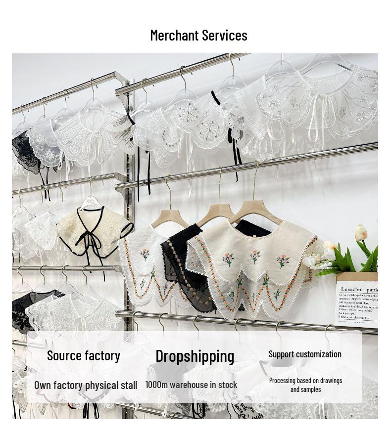 Autumn/Winter Detachable Wool Embroidered Lace Ruffle Collar Dickey