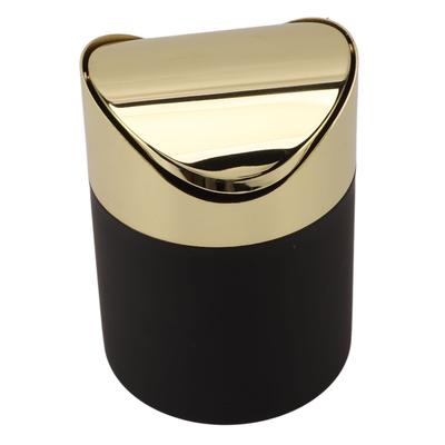 Desktop Trash Can Stainless Steel Household Mini Trash Basket Clamshell Paper Basket with Gold Lid