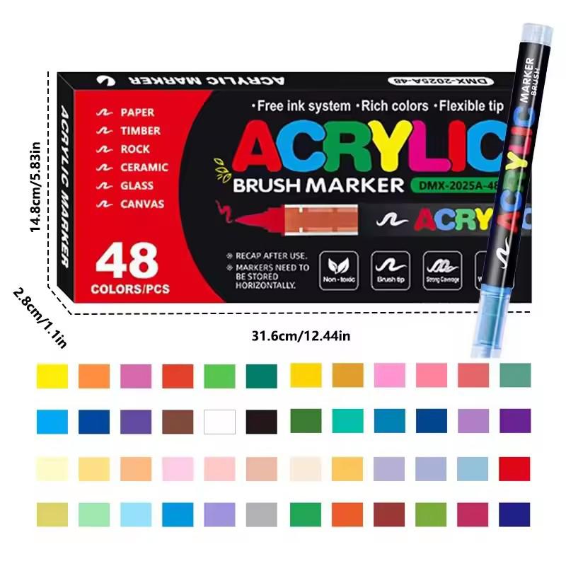 12-72 Colors Acrylic Paint Markers, Soft Brush Tip Large Ink Capacity Acrylicmarker Brush Pens, Professional-Grade Paint Pen
