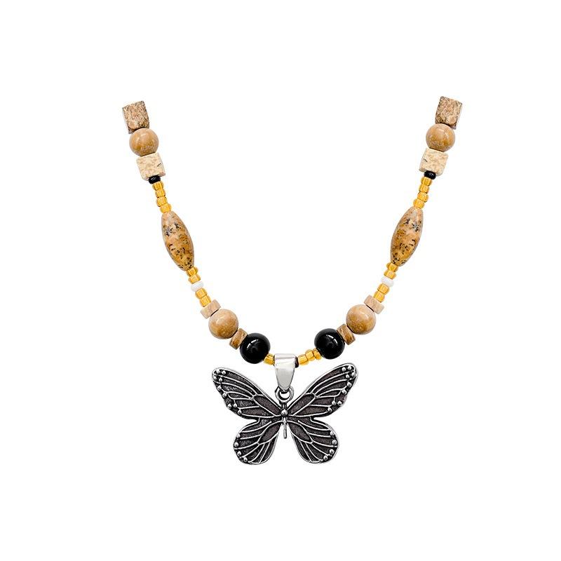 New chinoiserie butterfly beaded necklace women's fashionclassy accessories ethnic style retro decorative clavicle chain