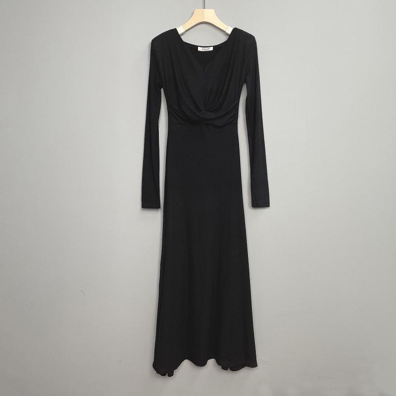 

Korean Dongdaemun V-Neck Elegant Figure-Flattering Hip-Hugging Long-Sleeved Dress One Size