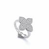 Hollow Four Leaf Grass Full Diamond Hemp Lace Ring, S925 Pure Silver, Non Fading and Non Allergic Gift
