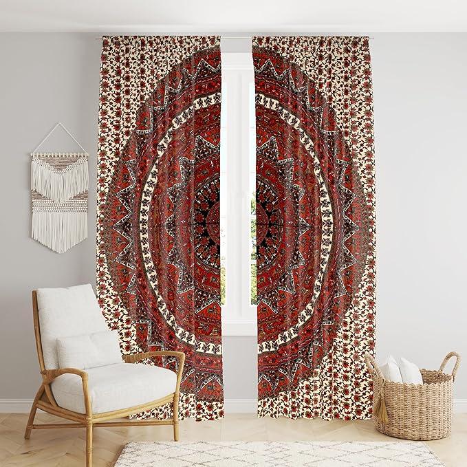 BLESS INTERNATIONAL Beautiful Indian Bohemian Psychedelic Hippie Tree of Life Window Curtain Panels for Bedroom, Living, Balcony (Classic Elephant)
